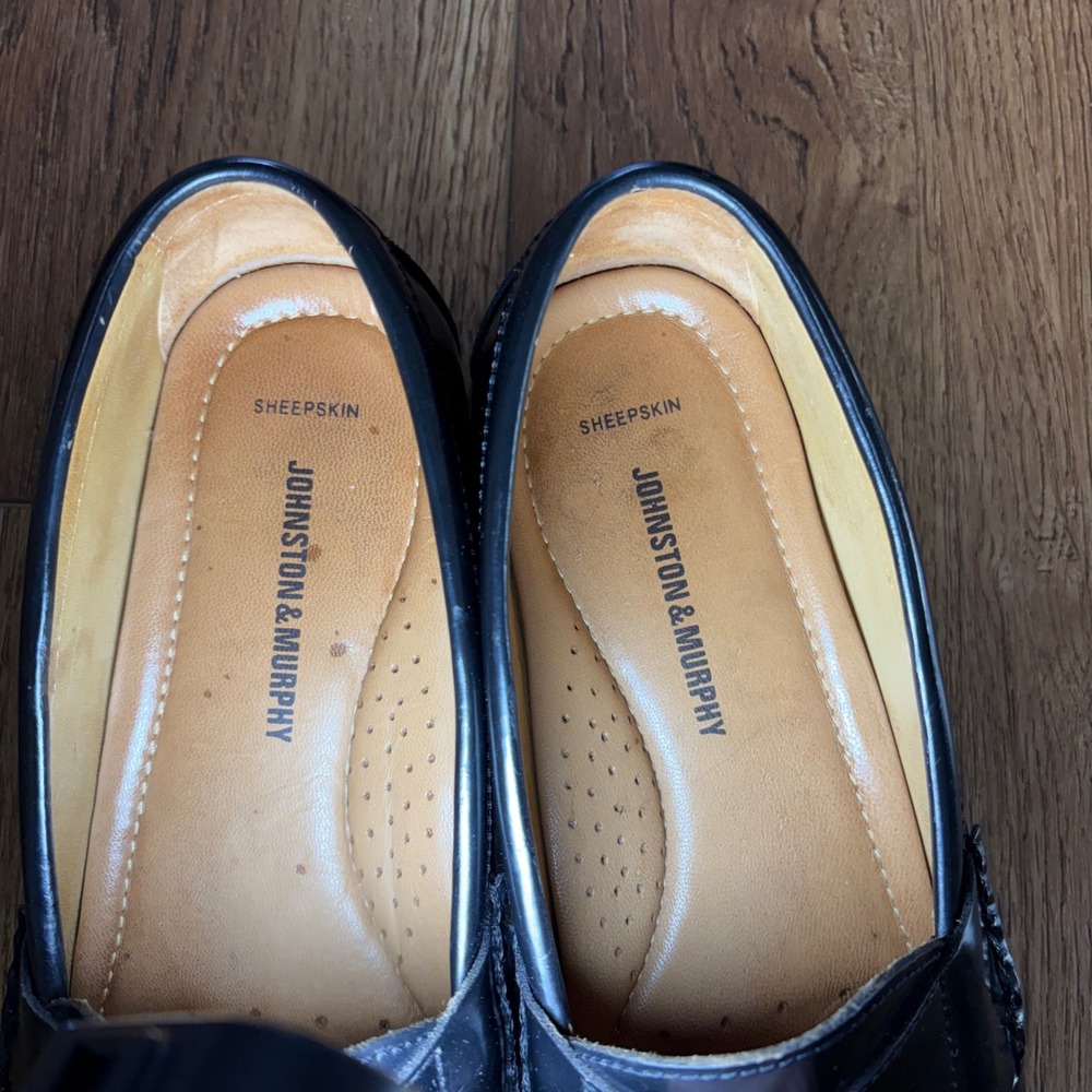Johnston & Murphy Sheepskin Penny Loafers Black Pre-Flex Leather Shoes Mens 8.5M - Picture 7 of 12
